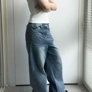 Loose-fit Washed Flap Pocket Wide Long Pants