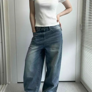 Loose-fit Washed Flap Pocket Wide Long Pants