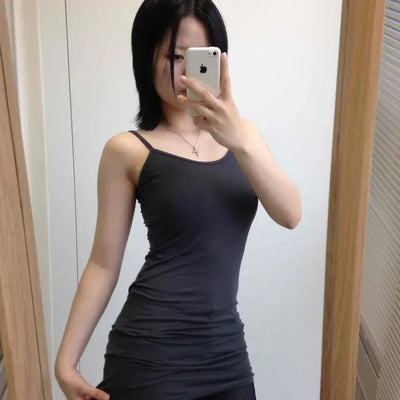 Slim Fit Plain Strap Fitted Casual Sleeveless