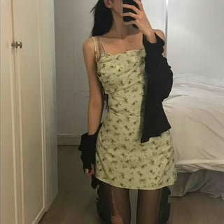 Slim Fit Flower Zipper Strap Sleeveless Mini Dress