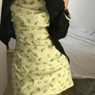 Slim Fit Flower Zipper Strap Sleeveless Mini Dress