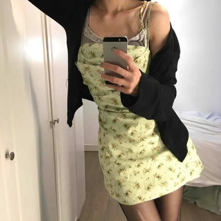 Slim Fit Flower Zipper Strap Sleeveless Mini Dress