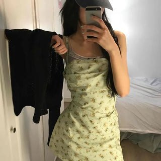 Slim Fit Flower Zipper Strap Sleeveless Mini Dress