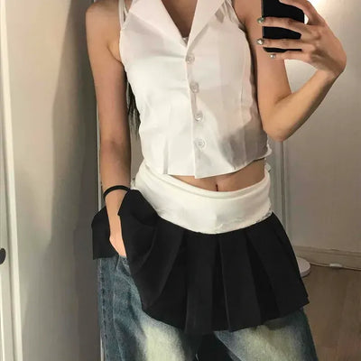 Halterneck Backless Button Plain Daily Sleeveless