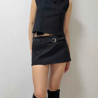 Regular Fit Zipper Flap Pocket Daily Mini Skirt