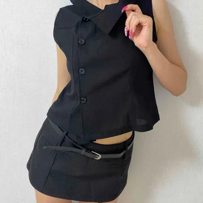 Regular Fit Plain Button Cut Button-Down Sleeveless Vest