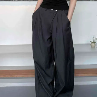 Loose-fit Pintuck Button Wide Daily Long Pants