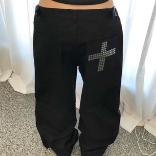 Loose Fit Studded Zipper Wide Daily Long Pants
