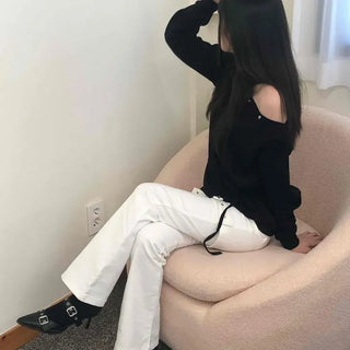 Loose Fit Plain Eyelet String Cutout Daily Sweatshirt