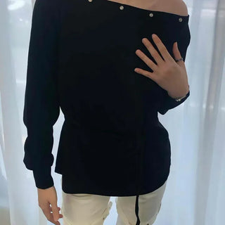 Loose Fit Plain Eyelet String Cutout Daily Sweatshirt