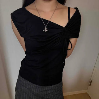 Slim Fit Plain Draped Shirred Off-Shoulder Sleeveless