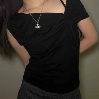 Slim Fit Plain Draped Shirred Off-Shoulder Sleeveless