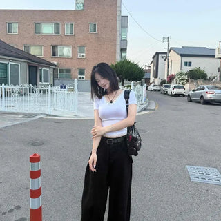 Loose-fit Button-up Wide Casual Long Pants
