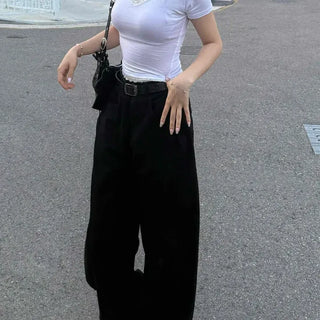 Loose-fit Button-up Wide Casual Long Pants