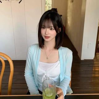 Slim Fit Plain Button Sleeveless Long Sleeve Daily Cardigan Set