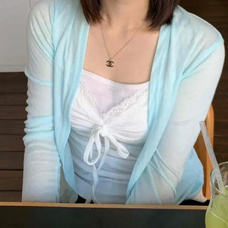 Slim Fit Plain Button Sleeveless Long Sleeve Daily Cardigan Set