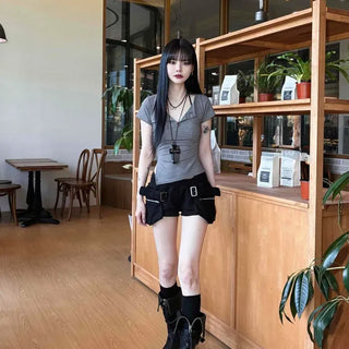 Slim Fit Plain Button Henley Neck Short Sleeve T-shirt