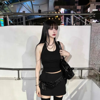 Regular Fit Zipper Straight H-Line Daily Mini Skirt