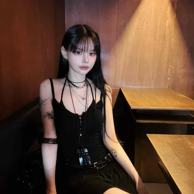 Shirred Button Strap Sleeveless Daily Mini Dress