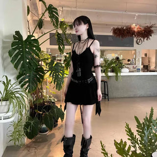 Shirred Button Strap Sleeveless Daily Mini Dress