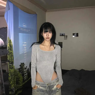 Fitted Plain Cutout Long Sleeve Daily Hoodie
