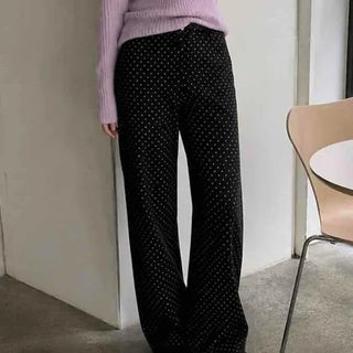 Loose Fit Dot String Flare Daily Long Pants