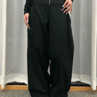Loose-fit Zipper Wide Daily Long Pants