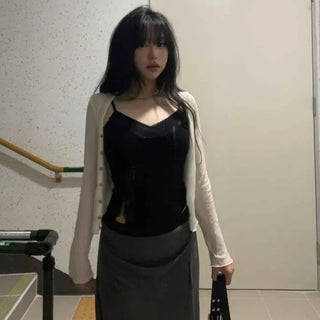 Slim Fit Plain Button Frill Long Sleeve Cardigan