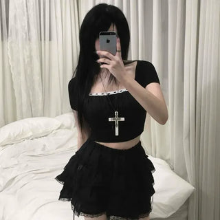 Slim Fit Plain Frill Short Sleeve T-shirt