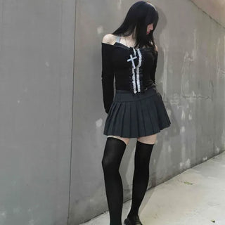 Striped Buckle Eyelet Flare Mini Skirt