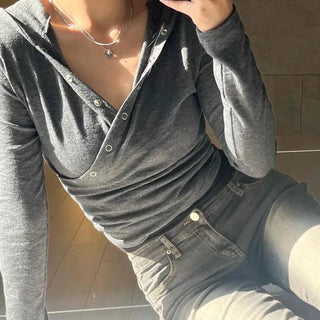 Snap Button Wrap Slim Crop Hoodie