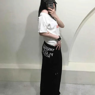 Loose Fit Lettering Cargo Pocket Flap Pocket Wide Cargo Long Pants