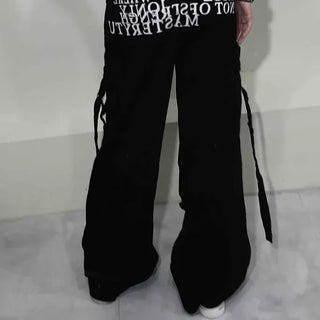 Loose Fit Lettering Cargo Pocket Flap Pocket Wide Cargo Long Pants