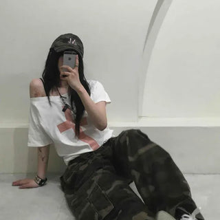 Loose Fit Camo Cargo Pocket Wide Daily Long Pants
