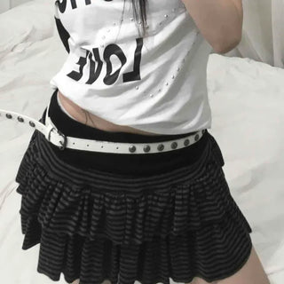 Shirred Stripe Tiered Daily Mini Skirt