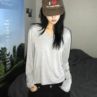 Loose Fit Plain Relaxed Fit Daily Long Sleeve T-shirt