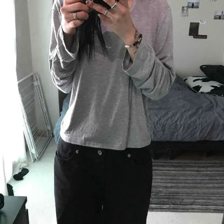 Loose Fit Plain Relaxed Fit Daily Long Sleeve T-shirt