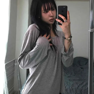 Loose Fit Plain Relaxed Fit Daily Long Sleeve T-shirt