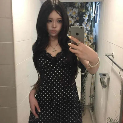 Dot Strap A-Line Sleeveless Date Mini Dress