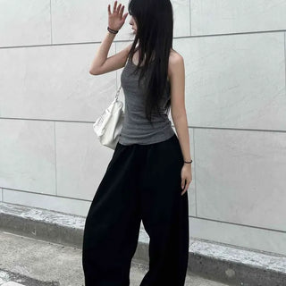 Loose Fit String Wide Barrel Daily Long Pants