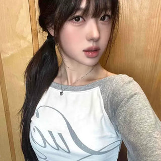 Regular Fit Lettering Color Block Raglan Sleeve Daily Long Sleeve T-shirt