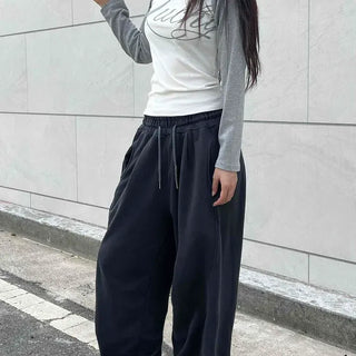Relaxed Fit Pintuck String Wide Daily Long Pants