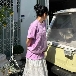 Oversized Lettering Washed Daily Short Sleeve T-shirt
