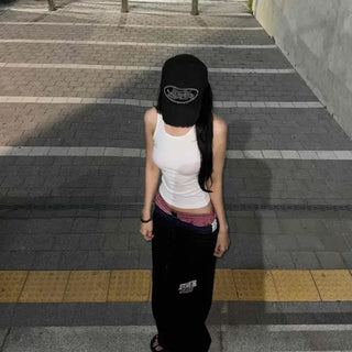 Loose Fit Lettering String Wide Daily Long Pants