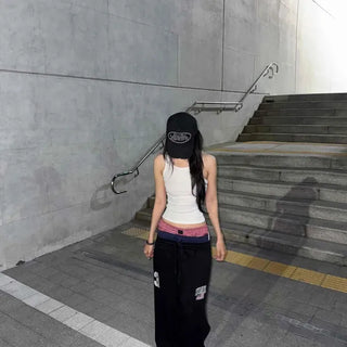 Loose Fit Lettering String Wide Daily Long Pants