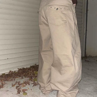 Studded Semi-Balloon Fit Cotton Wide Pants