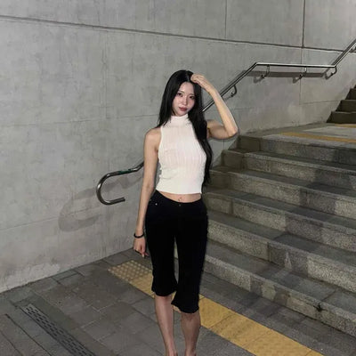 Slim Fit Straight Basic Capri Pants