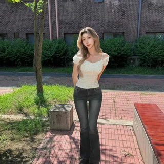 Slim Fit Washed Bootcut Casual Long Pants