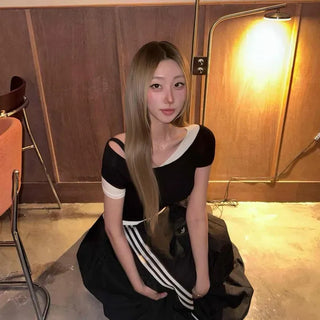 Slim Fit Plain Color Block Casual Daily Short Sleeve T-shirt