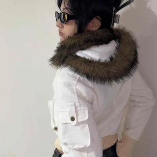 Suede Crop Fur Hooded Shearling Jacket